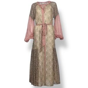 D'Ascoli Boho Floral Paisley Cotton Maxi Dress Peasant Style S Cottagecore